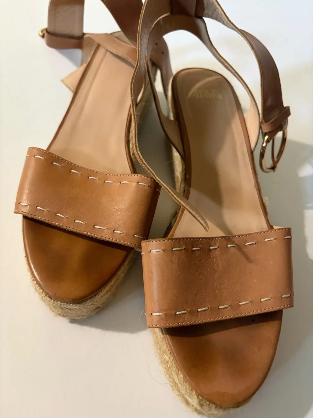Frances Valentine Tan Leather Espadrille Wedge Sandals